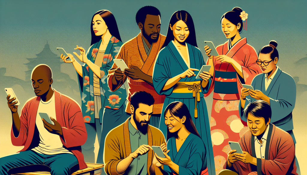 A group of diverse people using a matching app together