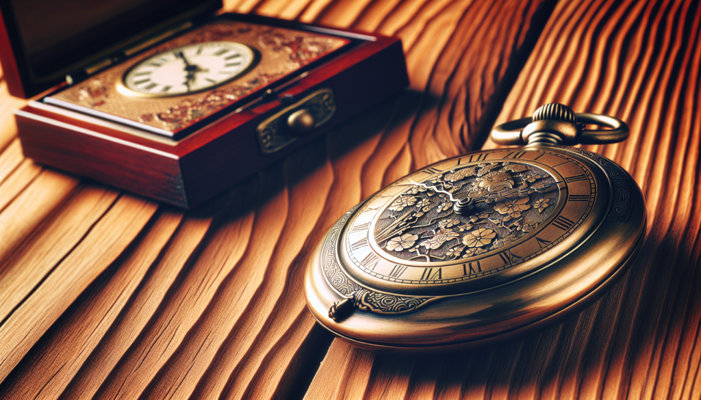A vintage pocket watch on a wooden table